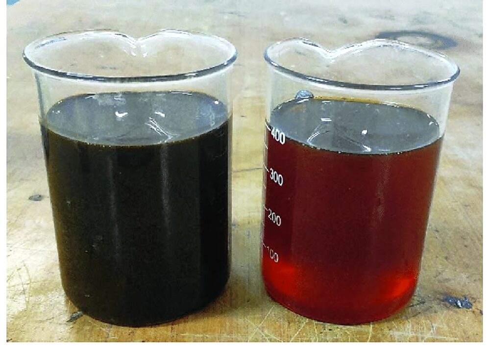 Used oil samples before and after recovery